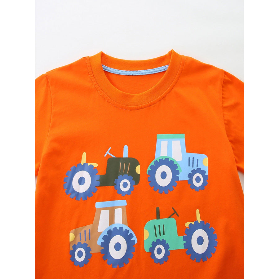Children’s Tractor & Firetruck Print Casual Tee and Shorts Set Apparel and Accessories