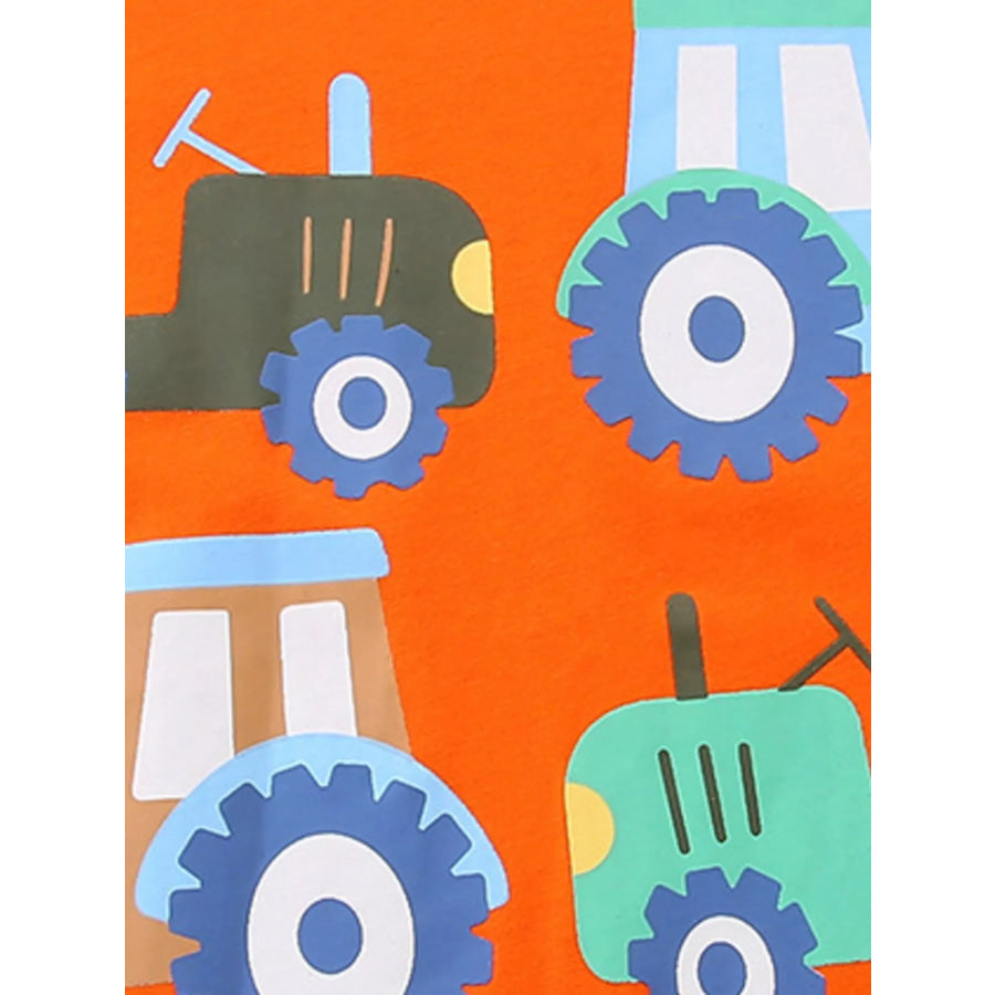 Children’s Tractor & Firetruck Print Casual Tee and Shorts Set Apparel and Accessories