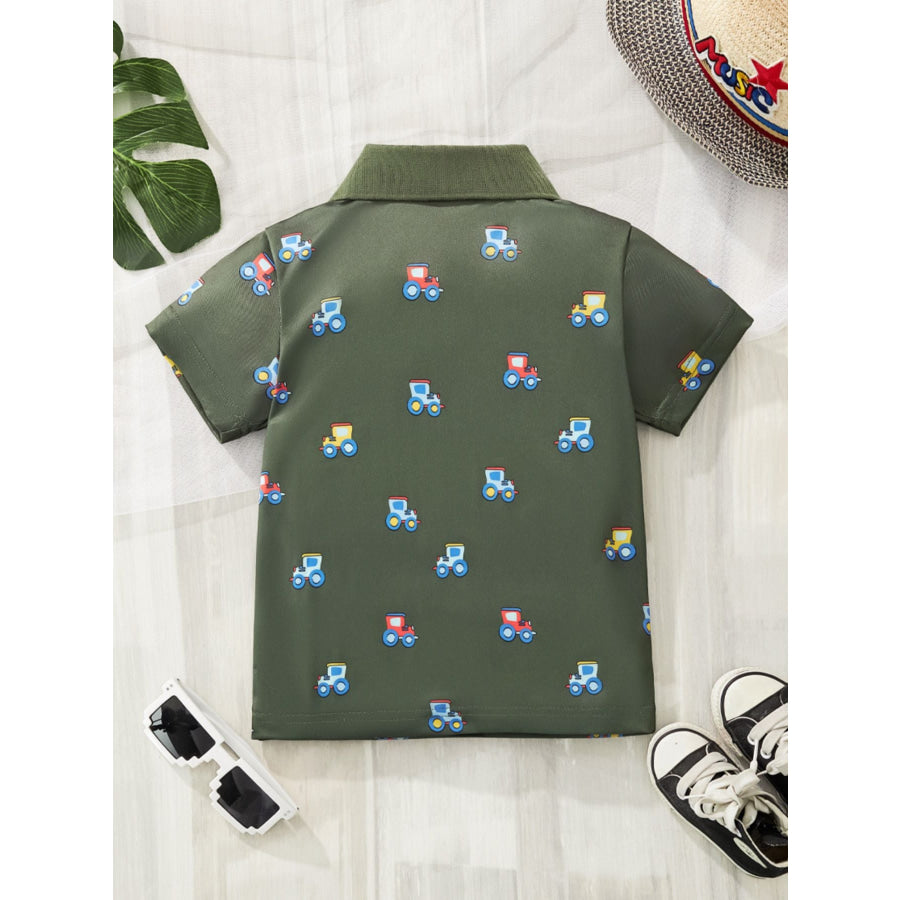 Children’s Tractor Print Casual Polo Shirt Apparel and Accessories