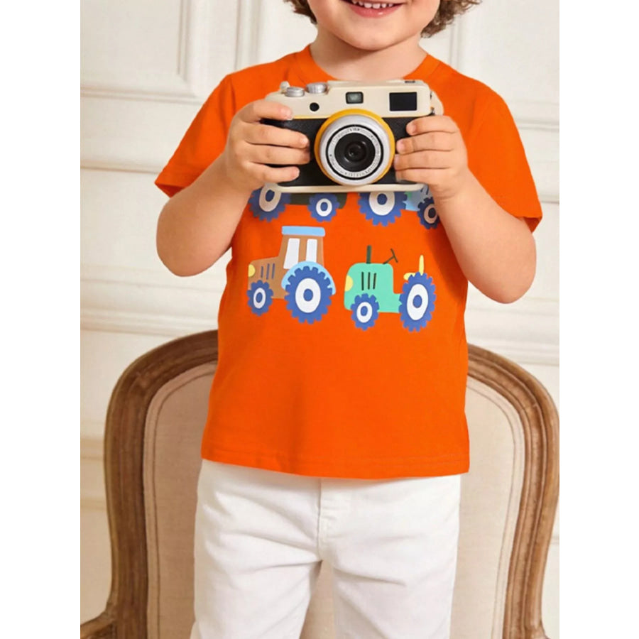 Children’s Tractor Print Casual T-Shirt Orange / 2Y Apparel and Accessories