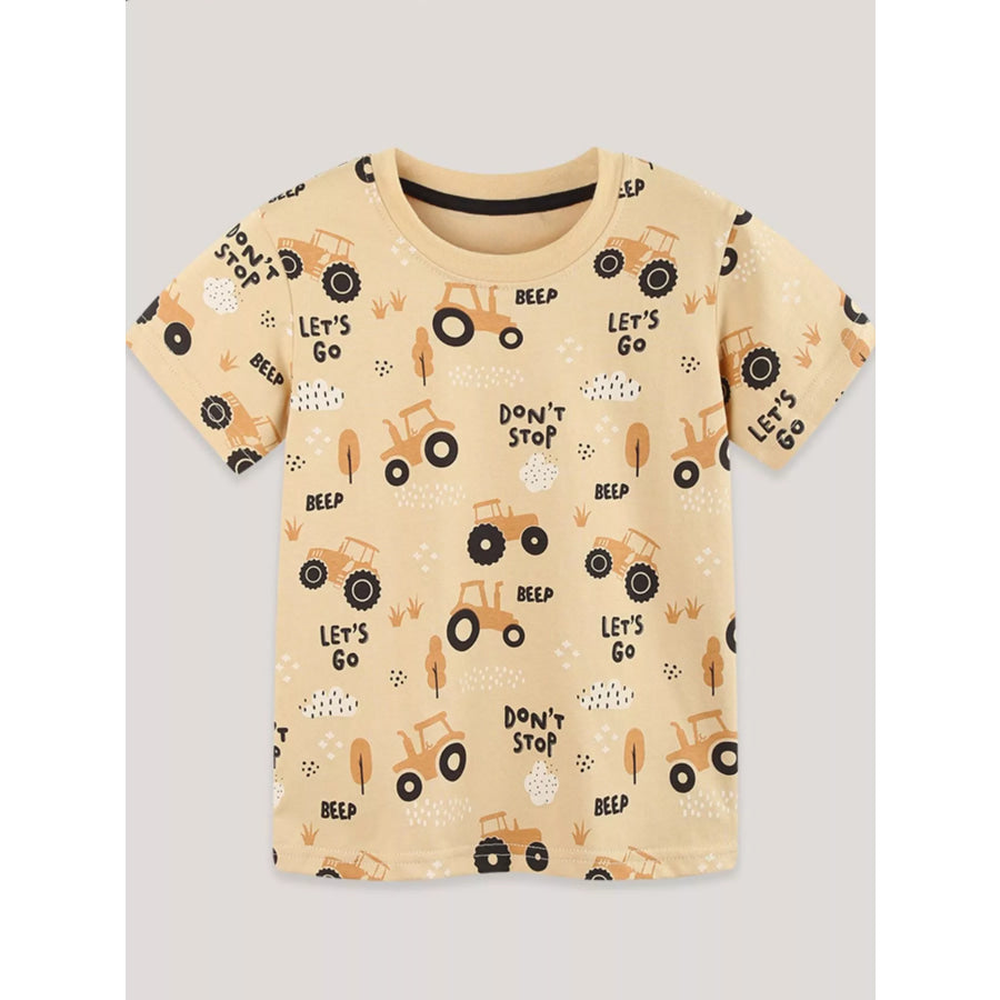 Children’s Tractor Print Crew Neck Short Sleeve T-Shirt Apparel and Accessories