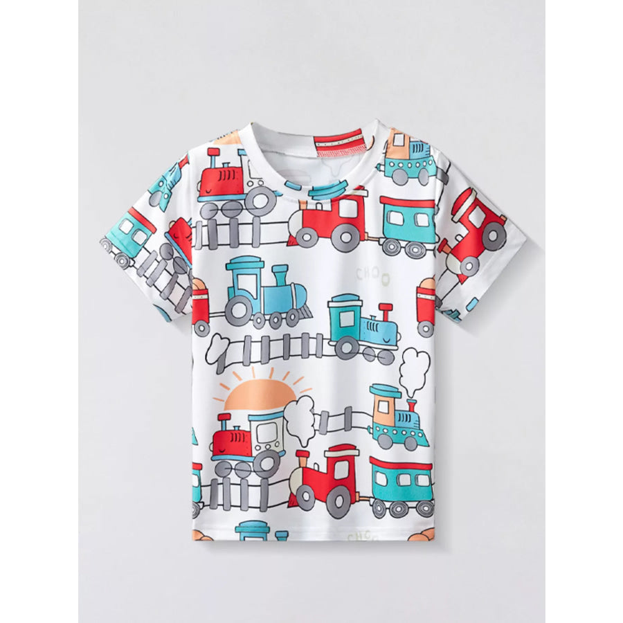 Children’s Train Print Short Sleeve T-Shirt White / 2-3Y Apparel and Accessories