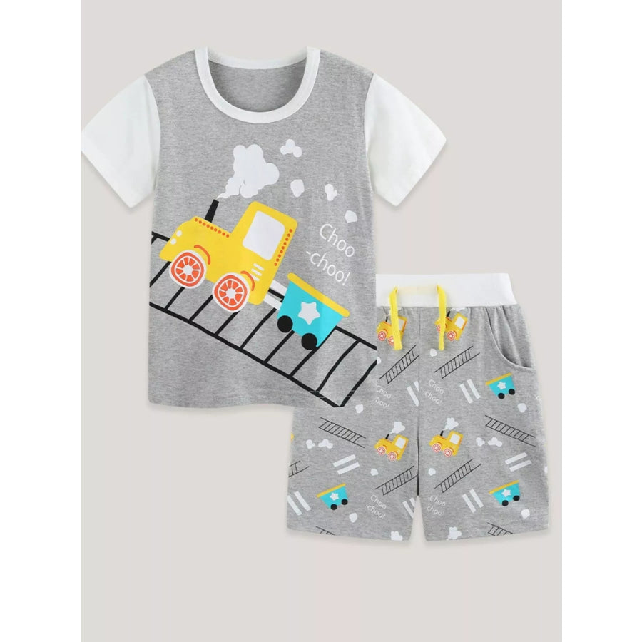 Children’s Train Print Short Sleeve Tee and Shorts Set Apparel and Accessories