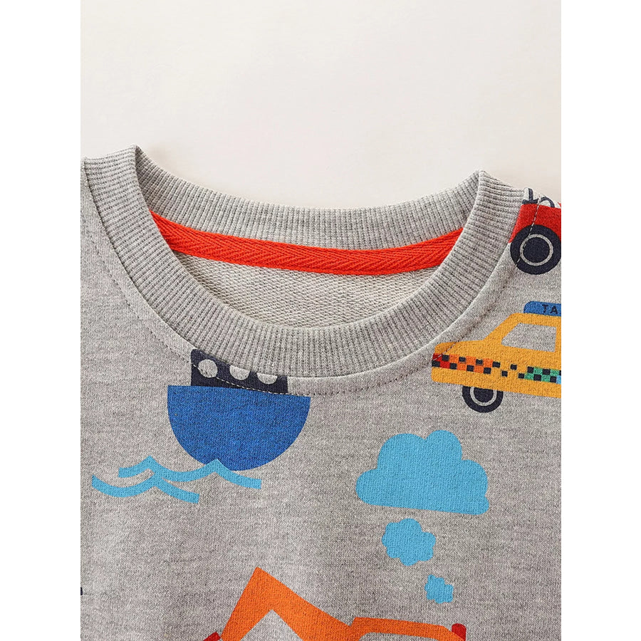 Children’s Transportation Print Round Neck Sweatshirt Apparel and Accessories