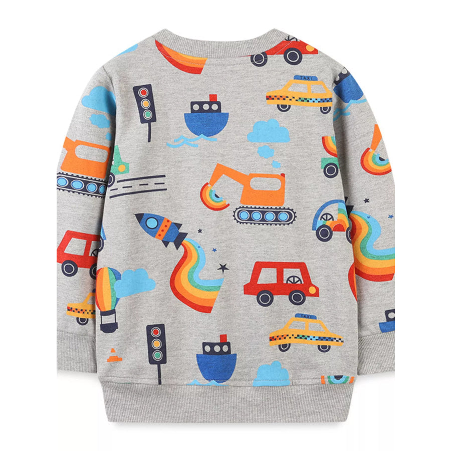 Children’s Transportation Print Round Neck Sweatshirt Apparel and Accessories