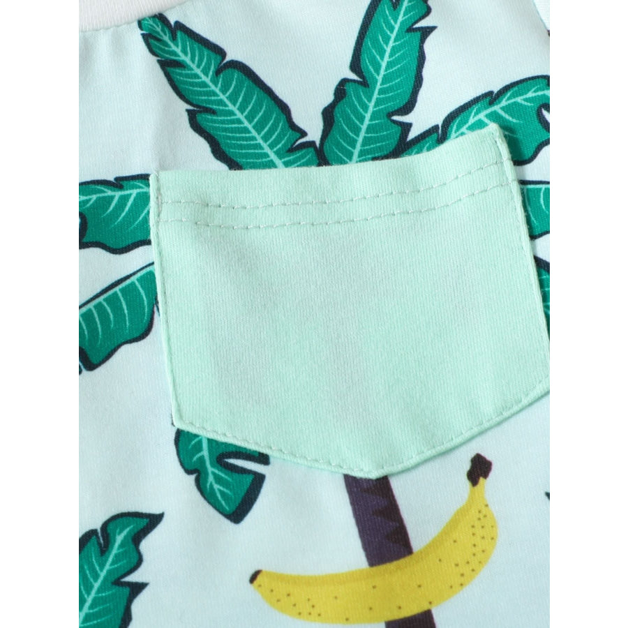 Children’s Tropical Banana Print Casual Tee and Shorts Set Apparel and Accessories