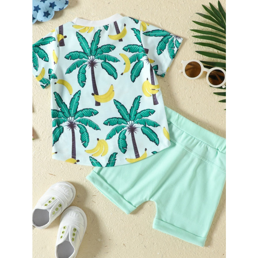 Children’s Tropical Banana Print Casual Tee and Shorts Set Apparel and Accessories