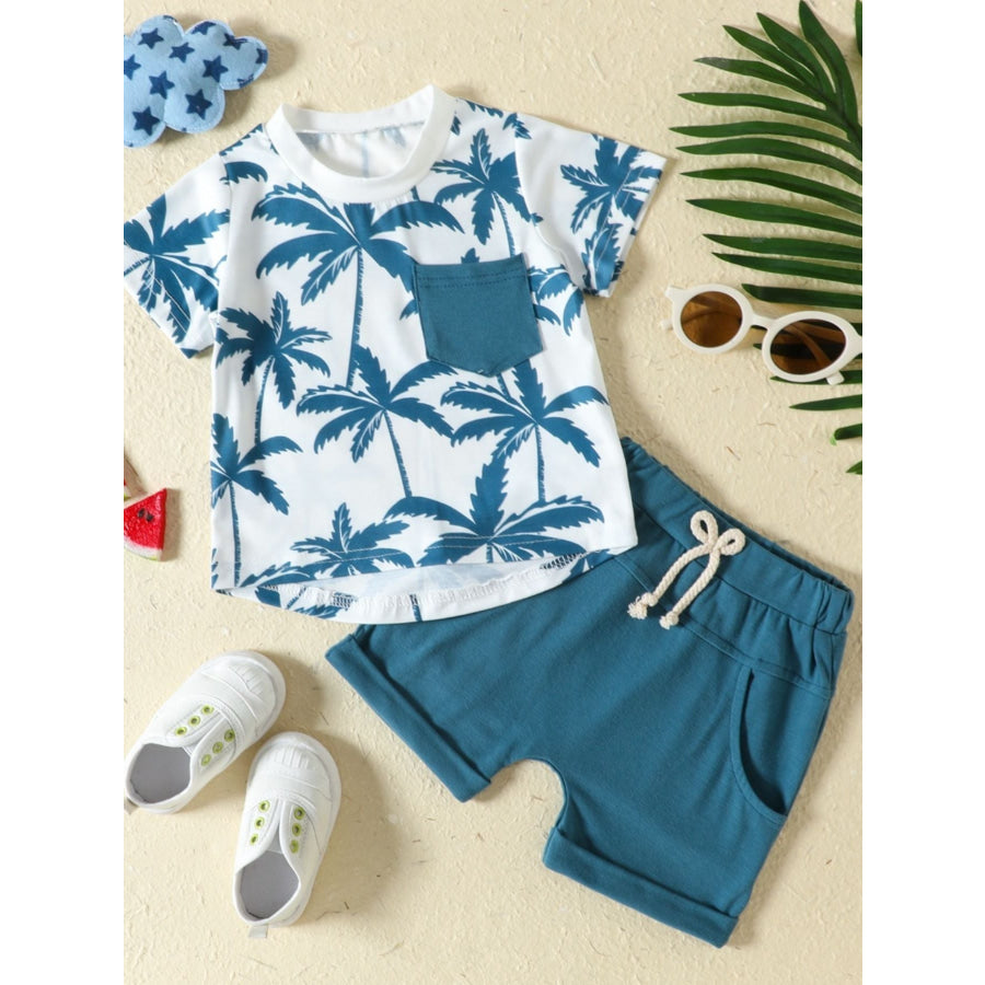 Children’s Tropical Banana Print Casual Tee and Shorts Set French Blue / 0-6M Apparel and Accessories