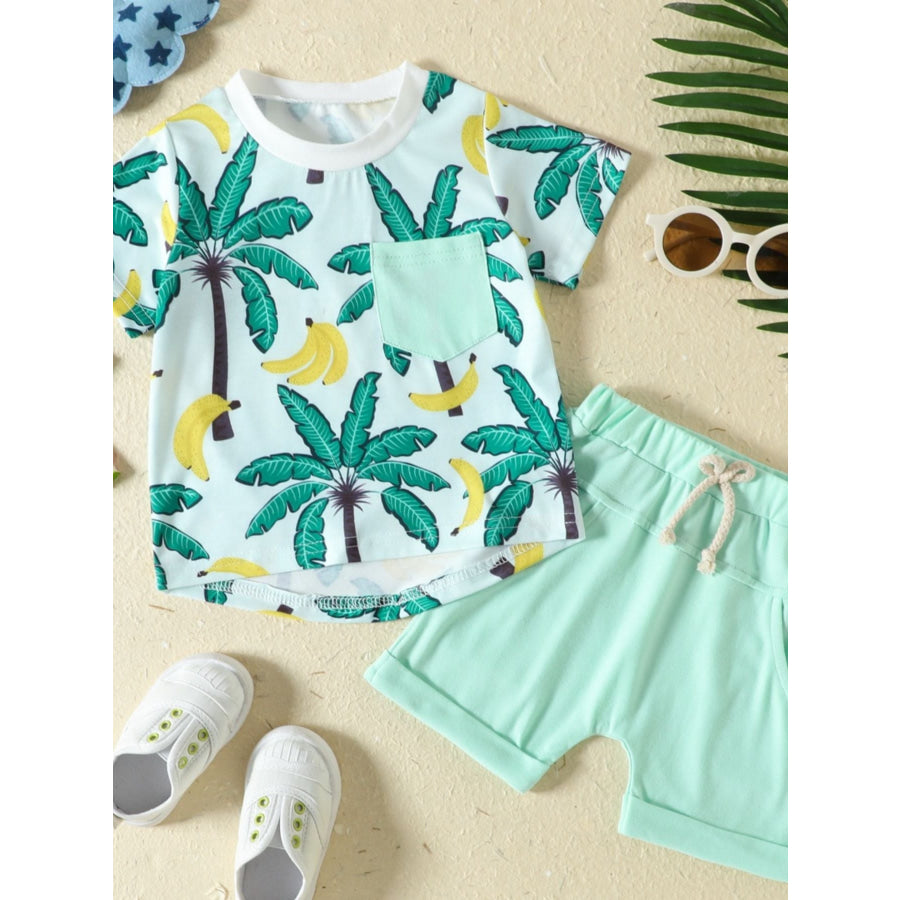 Children’s Tropical Banana Print Casual Tee and Shorts Set Light Green / 0-6M Apparel and Accessories