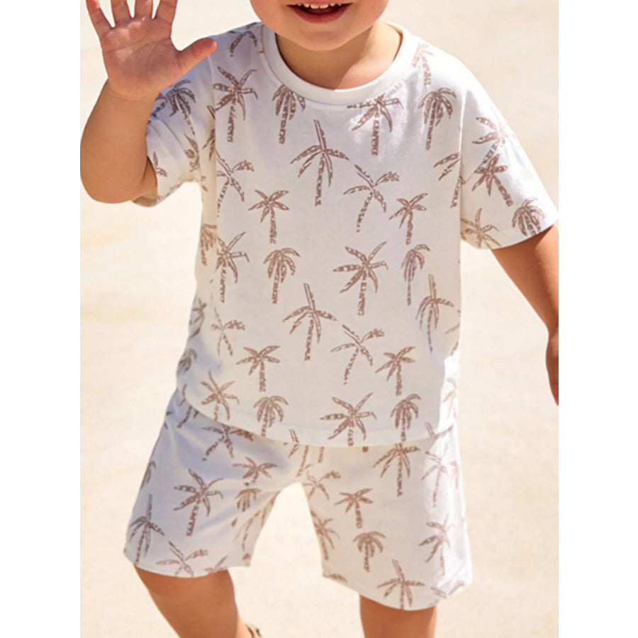 Children’s Tropical Palm Print Outfit Set Beige / 3T Apparel and Accessories