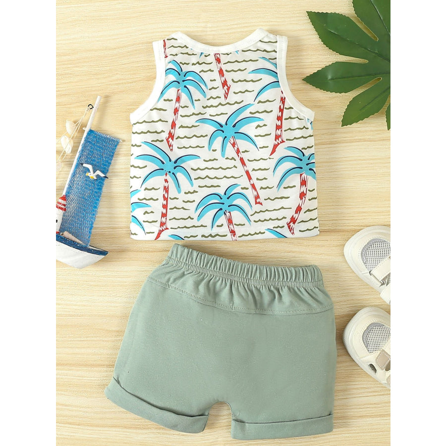 Children’s Tropical Palm Print Tank Top & Shorts Set Apparel and Accessories