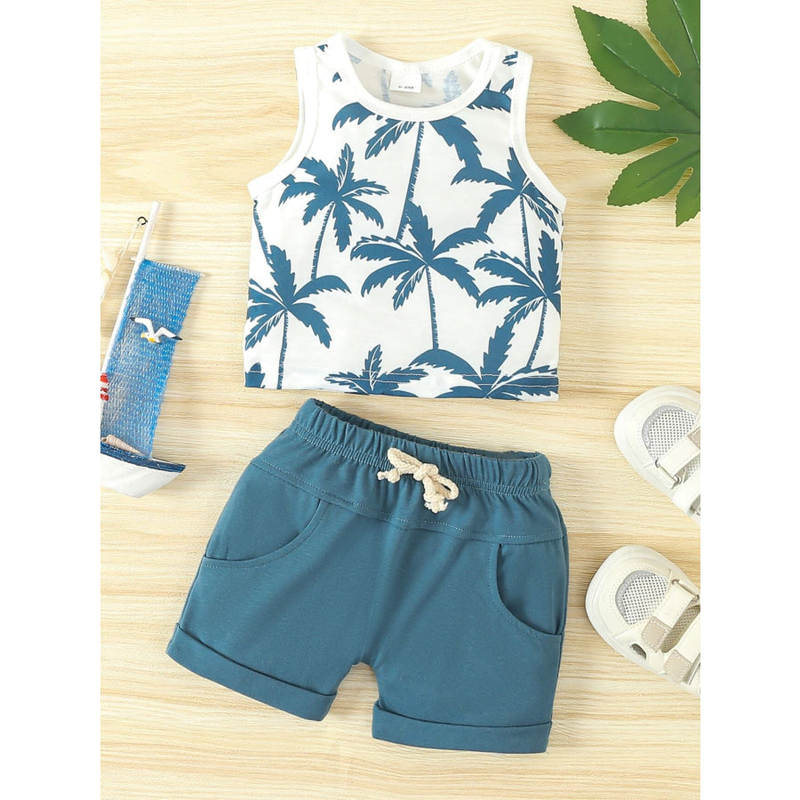 Children’s Tropical Palm Print Tank Top & Shorts Set Sky Blue / 0-6M Apparel and Accessories