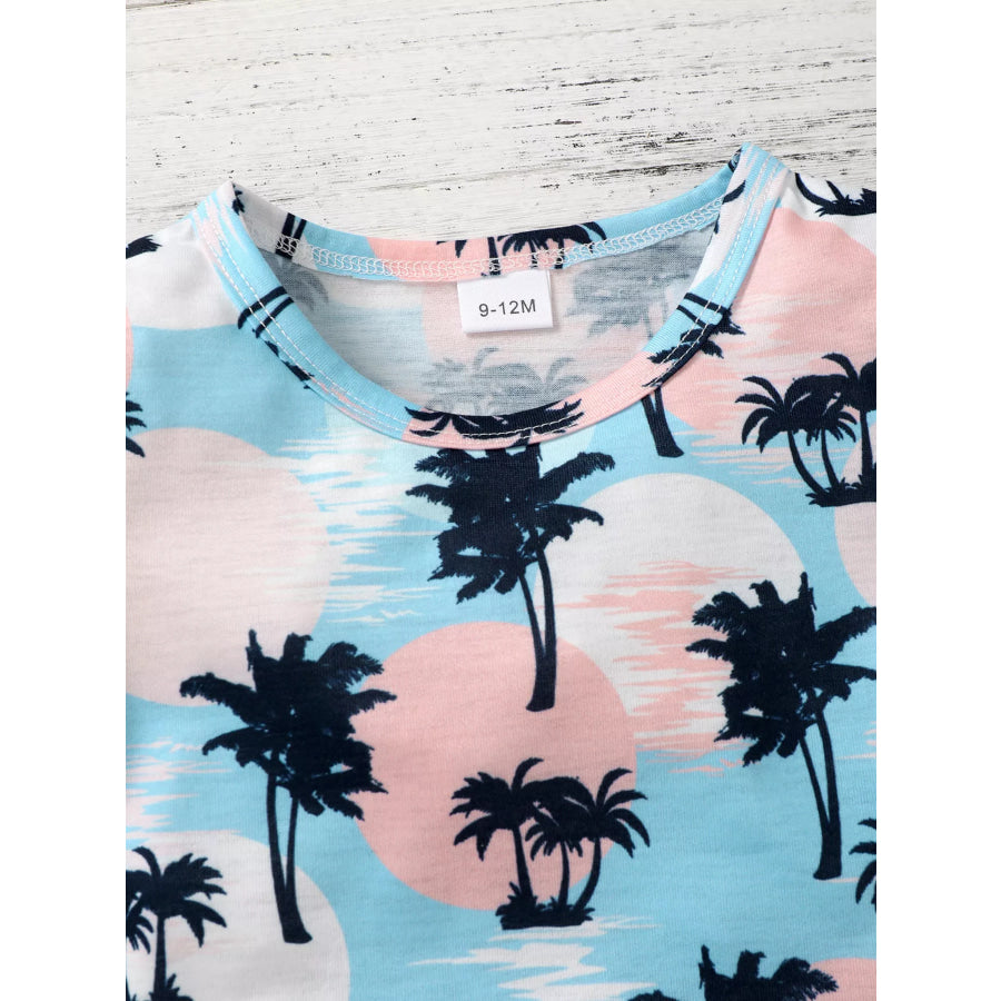 Children’s Tropical Palm Print Tee and Shorts Outfit Set Apparel and Accessories