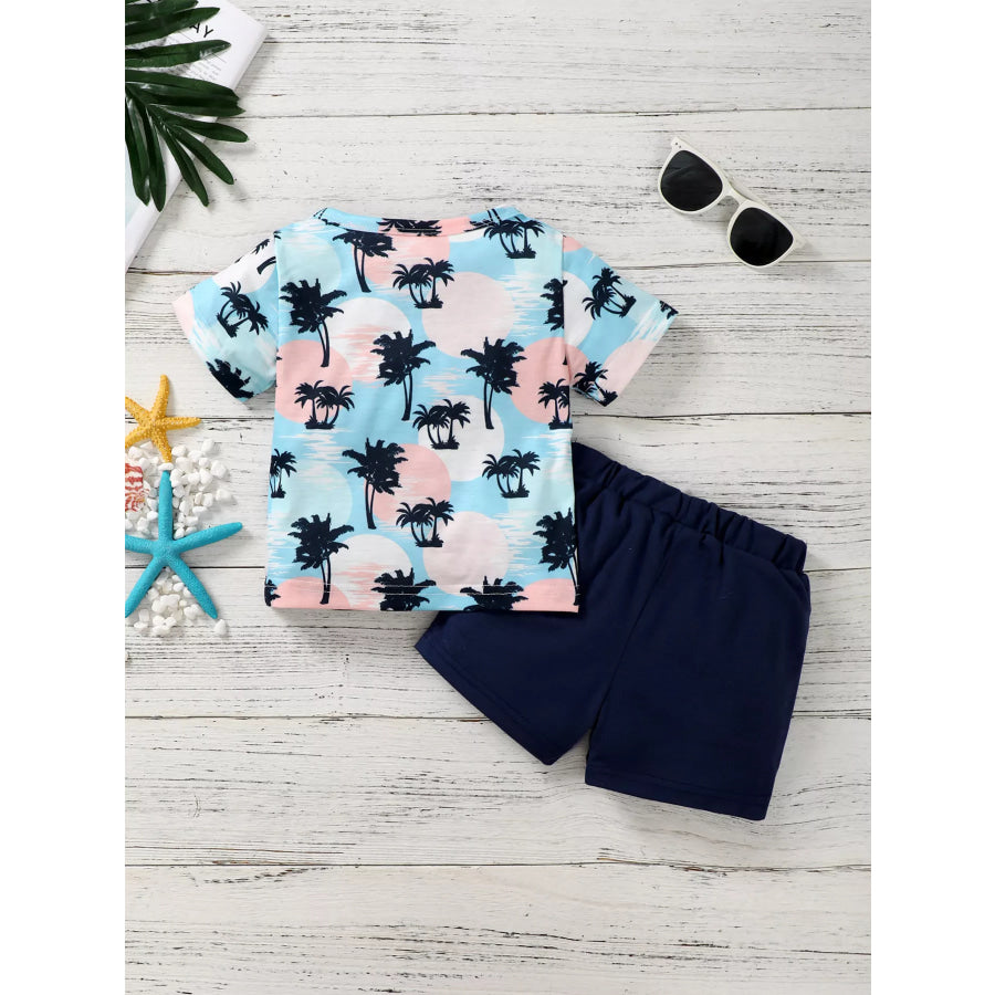 Children’s Tropical Palm Print Tee and Shorts Outfit Set Apparel and Accessories