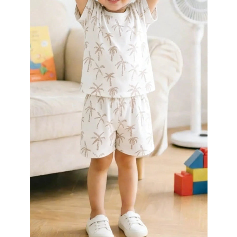 Children’s Tropical Palm Print Tee and Shorts Set White / 3Y Apparel and Accessories