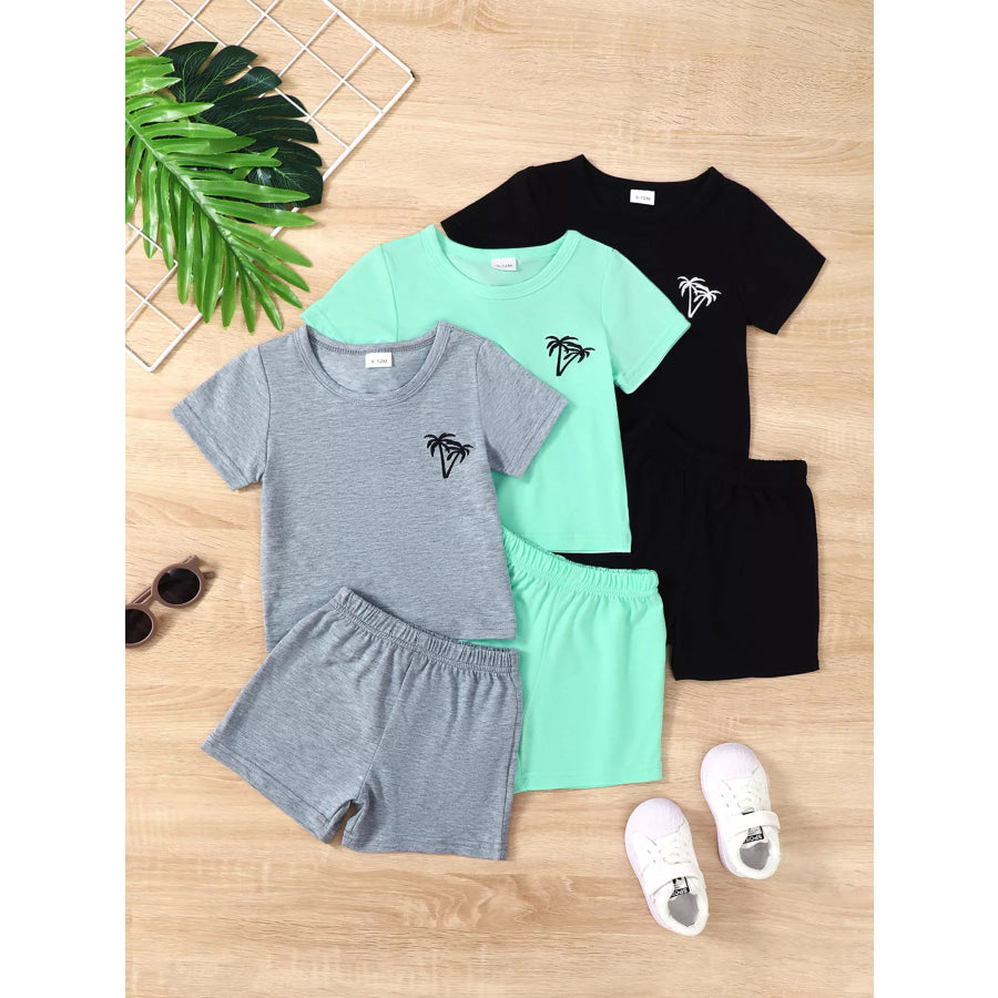 Children’s Tropical Palm Tree Casual Tee and Shorts 6-Piece Set Red / 6-9M Apparel and Accessories