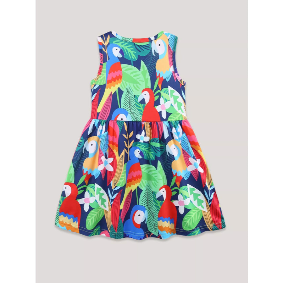 Children’s Tropical Parrot Print Sleeveless A-Line Dress Apparel and Accessories