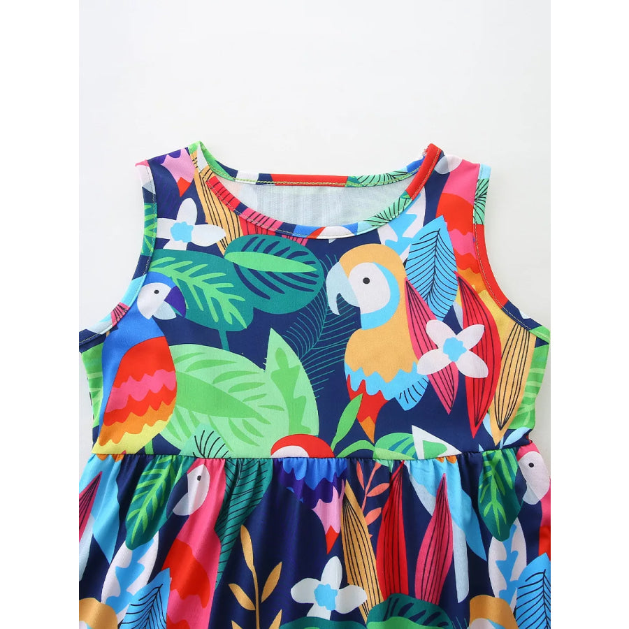 Children’s Tropical Parrot Print Sleeveless A-Line Dress Apparel and Accessories