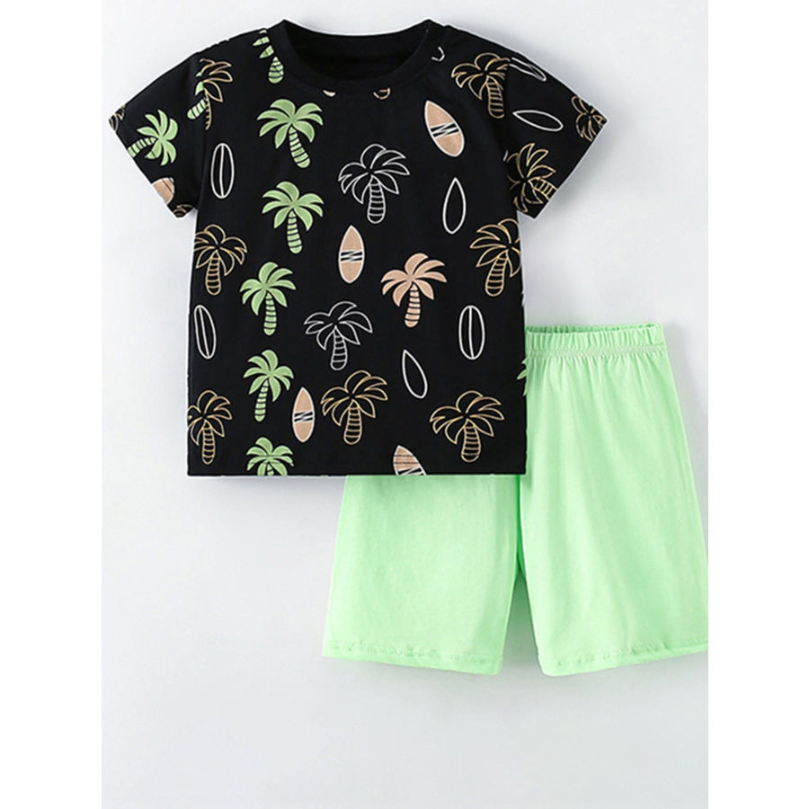 Children’s Tropical Print Casual Tee and Shorts Set Black / 3Y Apparel and Accessories