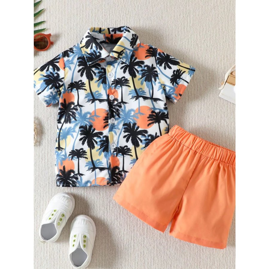Children’s Tropical Print Shirt and Shorts Set Tangerine / 6-12M Apparel and Accessories
