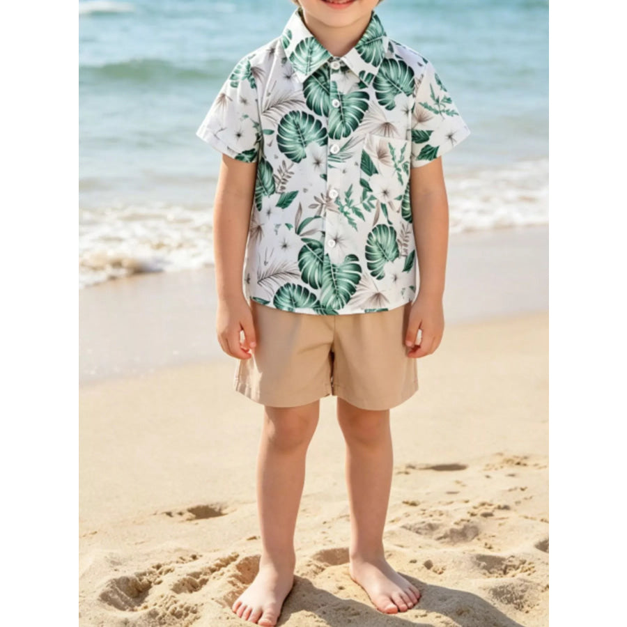Children’s Tropical Print Shirt and Shorts Set White / 12-18M Apparel and Accessories
