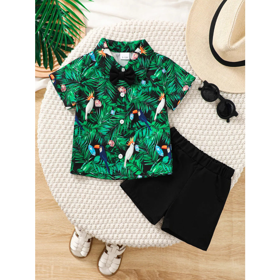Children’s Tropical Print Shirt & Shorts Set Black / 6-9M Apparel and Accessories