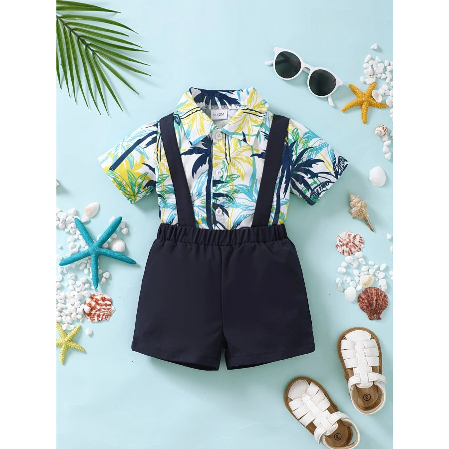 Children’s Tropical Print Shirt & Suspender Shorts Set Apparel and Accessories