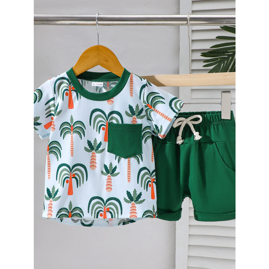 Children’s Tropical Print Tee & Shorts Set Dark Green / 6-12M Apparel and Accessories