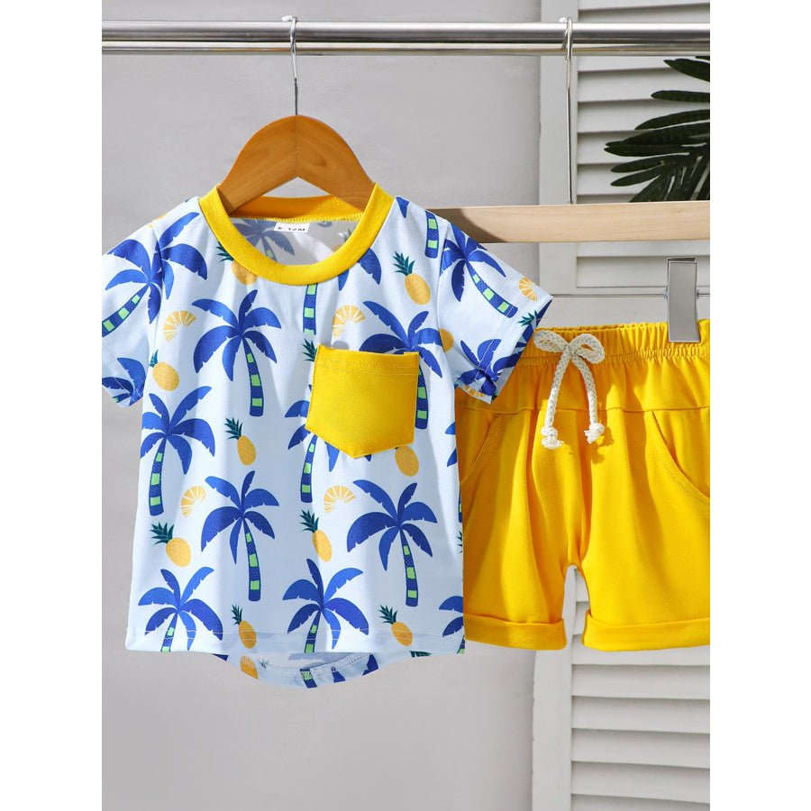 Children’s Tropical Print Tee & Shorts Set Yellow / 6-12M Apparel and Accessories