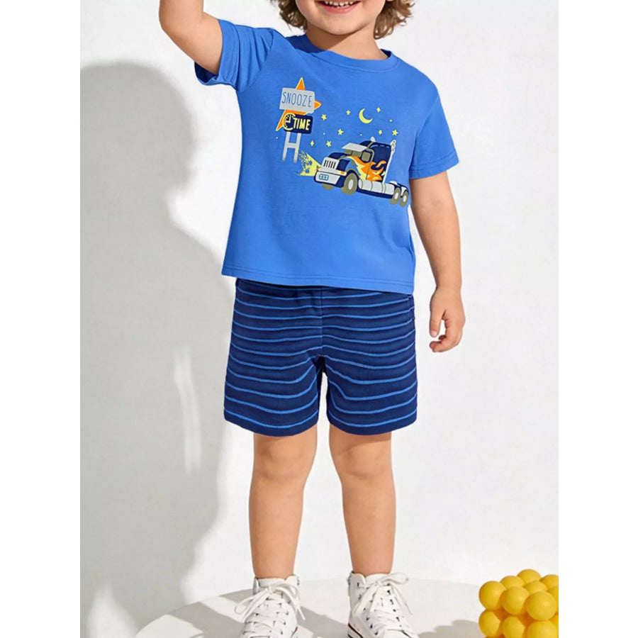 Children’s Truck Graphic Tee and Shorts Set Blue / 2Y Apparel and Accessories