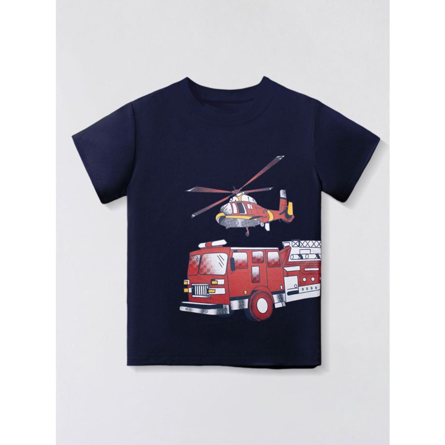 Children’s Truck & Helicopter Graphic Casual T-Shirt Dark Navy / 3Y Apparel and Accessories