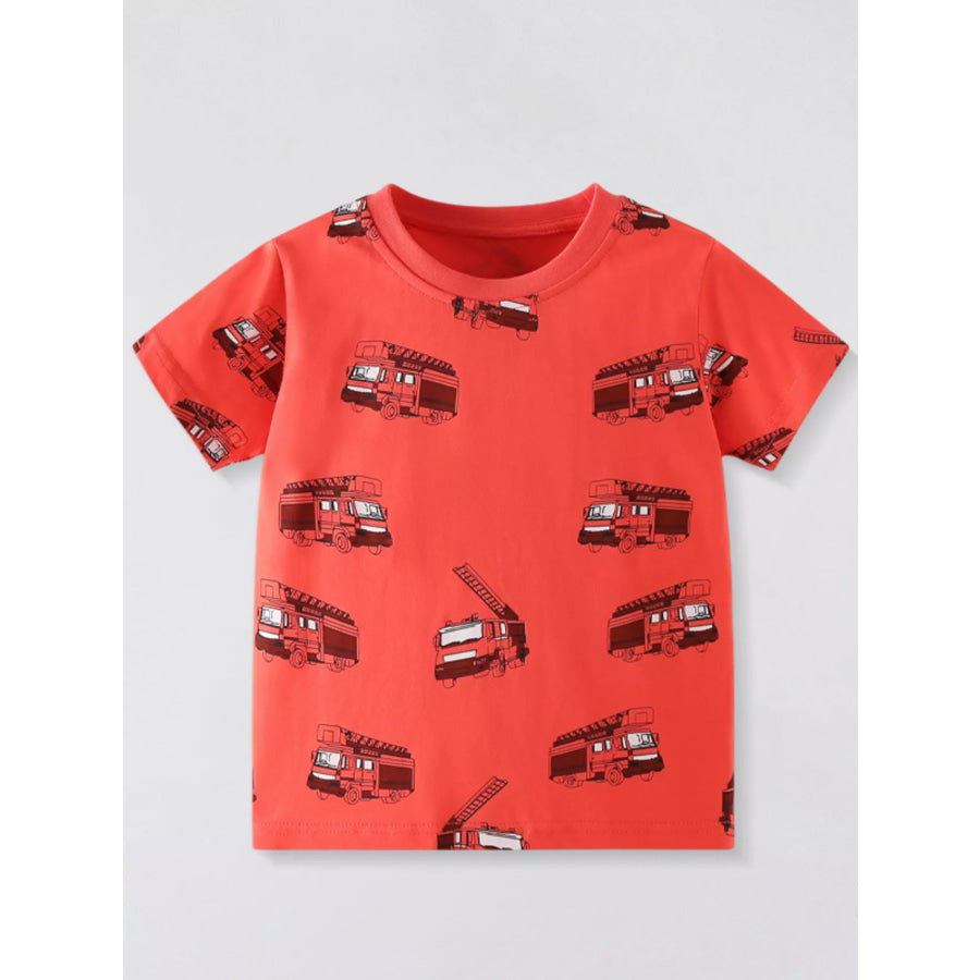 Children’s Truck Print Crew Neck Short Sleeve T-Shirt Red / 6Y Apparel and Accessories