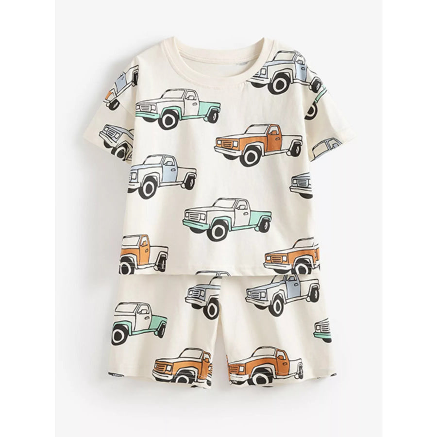 Children’s Truck Print Round Neck Tee and Shorts Set Apparel and Accessories