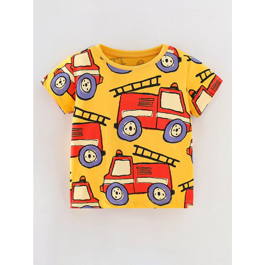 Children’s Truck Print Short Sleeve T-Shirt Gold / 6T Apparel and Accessories