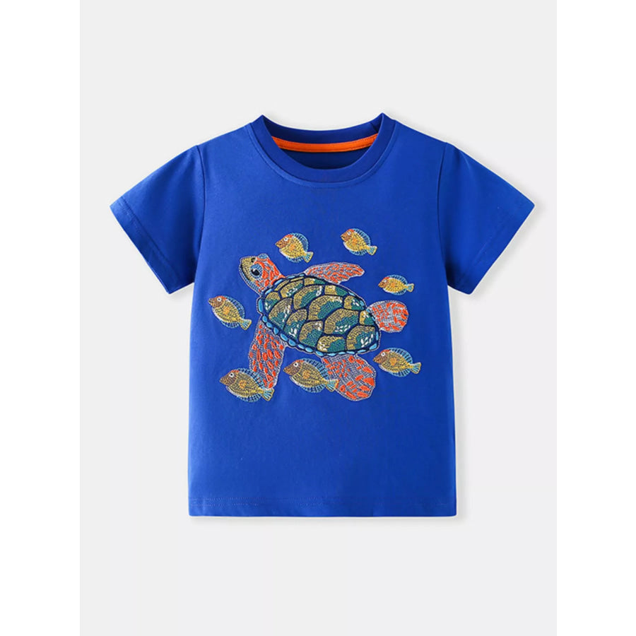 Children’s Turtle Graphic Short Sleeve T-Shirt Royal Blue / 2-3Y Apparel and Accessories