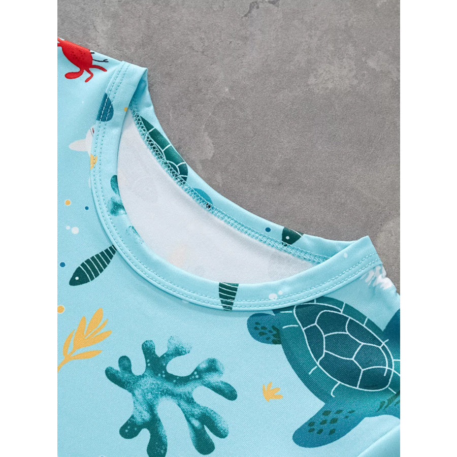 Children’s Turtle Print Round Neck Tee and Shorts Set Apparel and Accessories