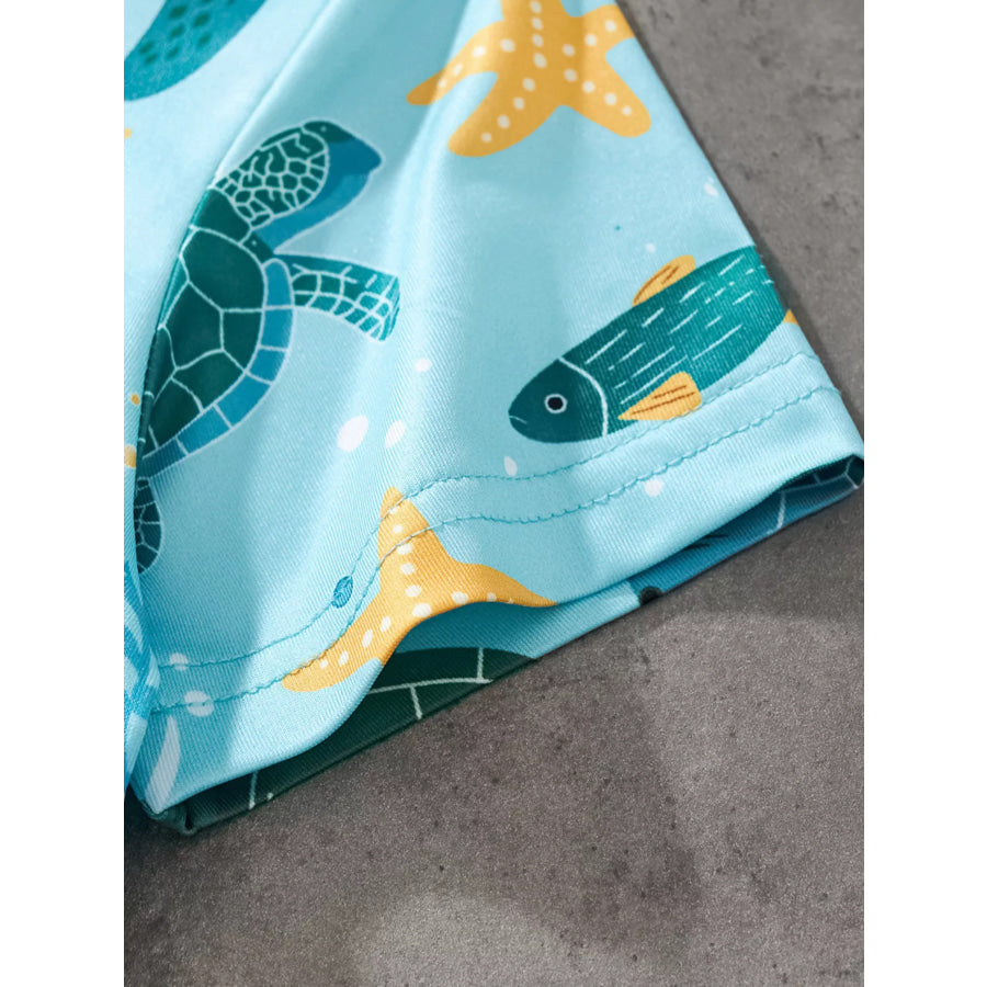 Children’s Turtle Print Round Neck Tee and Shorts Set Apparel and Accessories
