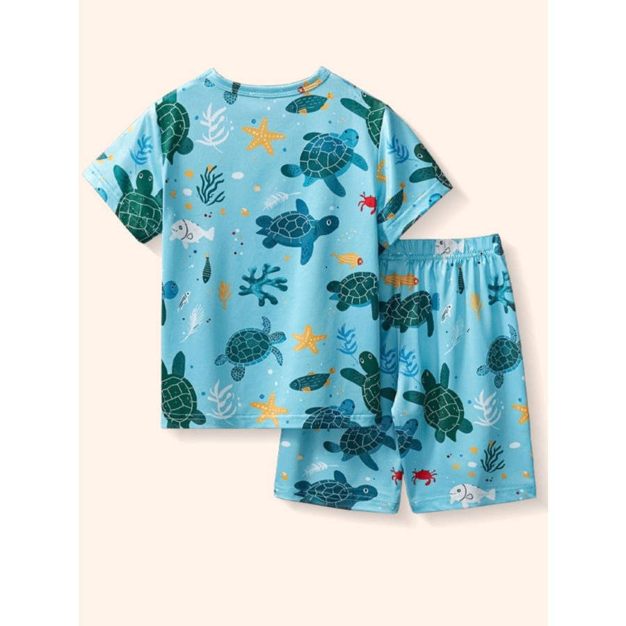 Children’s Turtle Print Round Neck Tee and Shorts Set Apparel and Accessories
