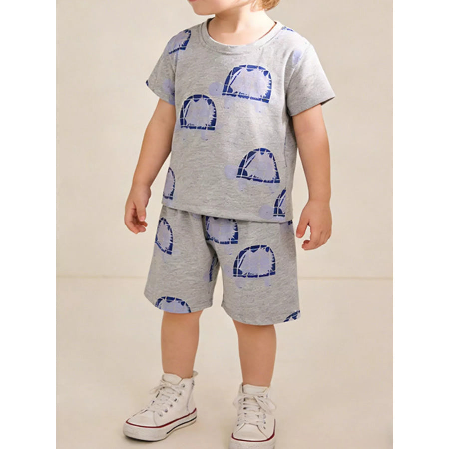 Children’s Turtle Print Tee and Shorts Set Light Gray / 3T Apparel and Accessories