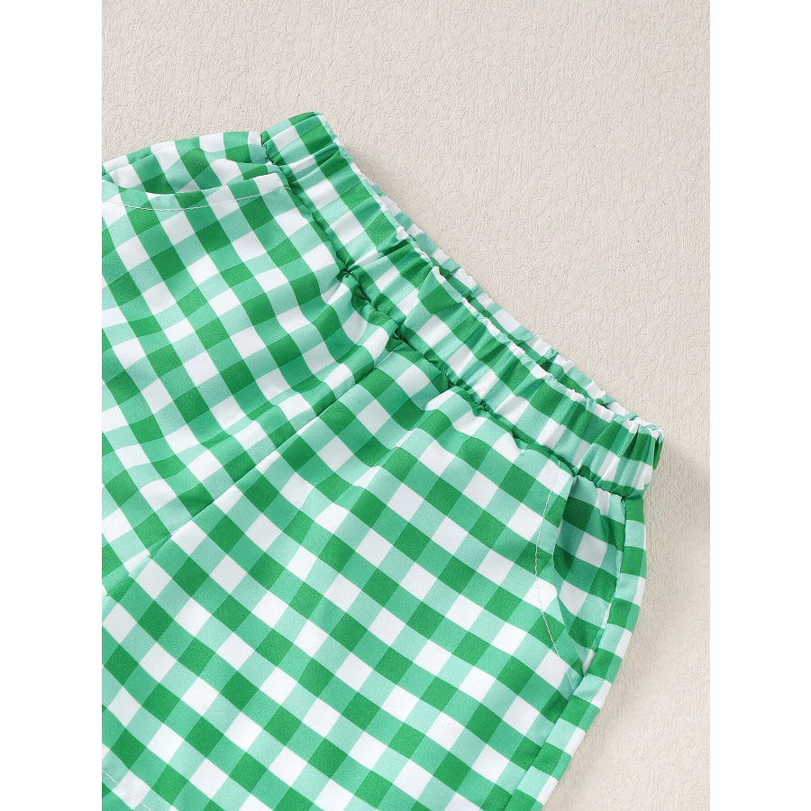 Children’s Turtle Round Neck Top and Gingham Shorts Set Apparel and Accessories