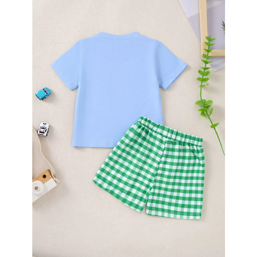 Children’s Turtle Round Neck Top and Gingham Shorts Set Apparel and Accessories