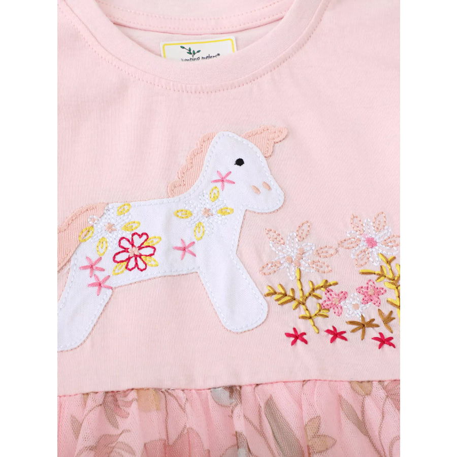 Children’s Unicorn Applique Floral Mesh Dress Apparel and Accessories