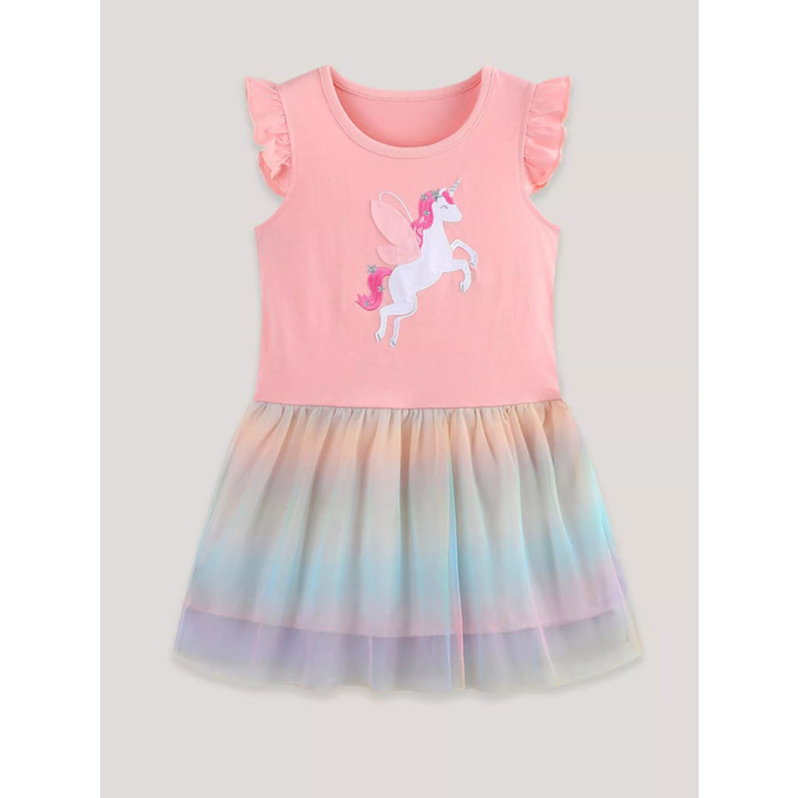 Children’s Unicorn Applique Rainbow Tulle Dress Apparel and Accessories