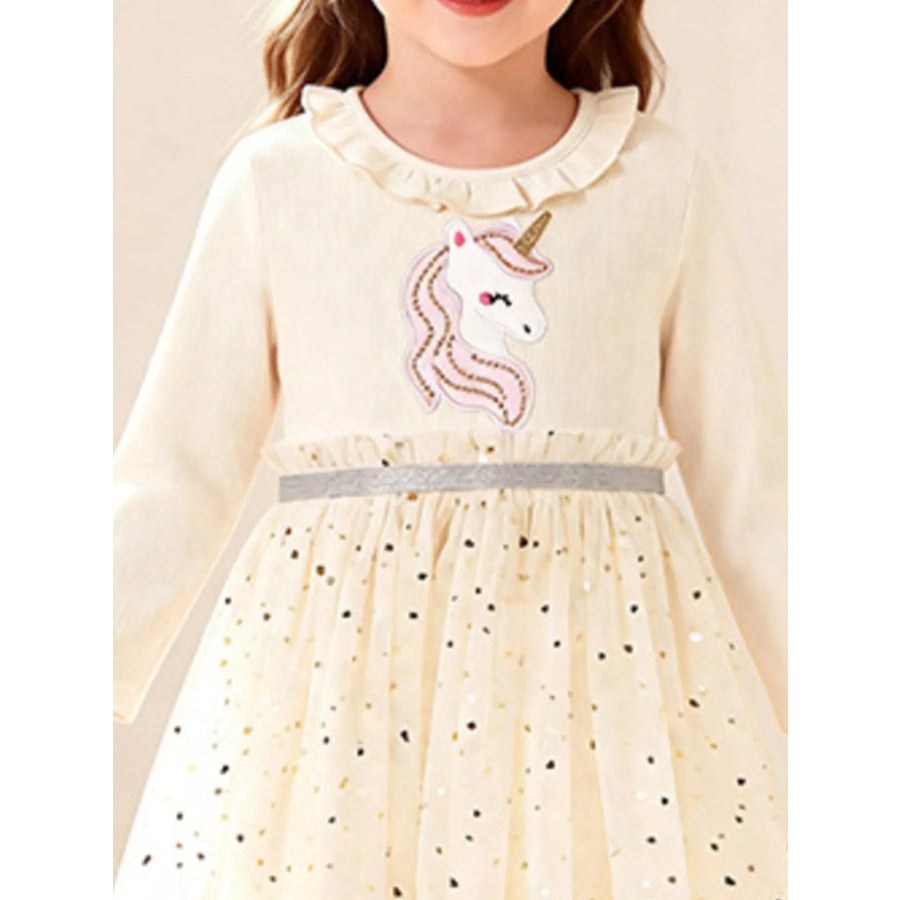 Children’s Unicorn Applique Ruffle Trim Tulle Dress Apparel and Accessories