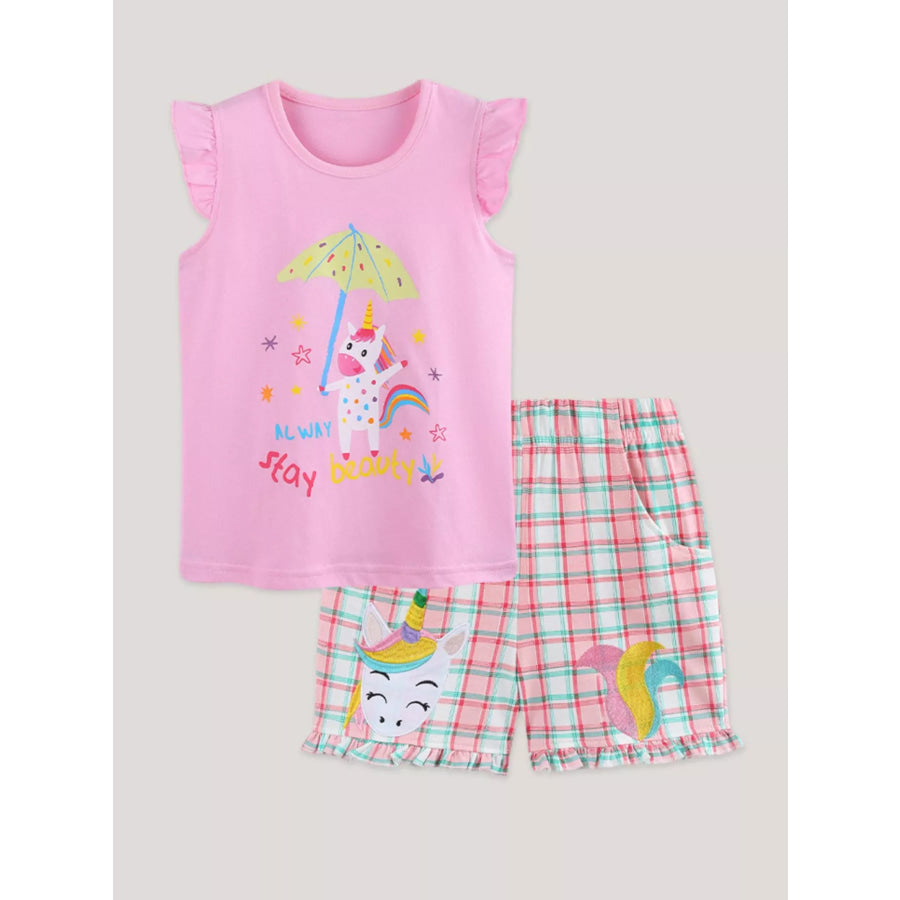 Children’s Unicorn Dreams Sleeveless Top & Plaid Shorts Set Apparel and Accessories
