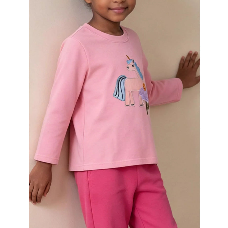Children’s Unicorn Embroidered Long-Sleeve Top and Pants Set Apparel Accessories