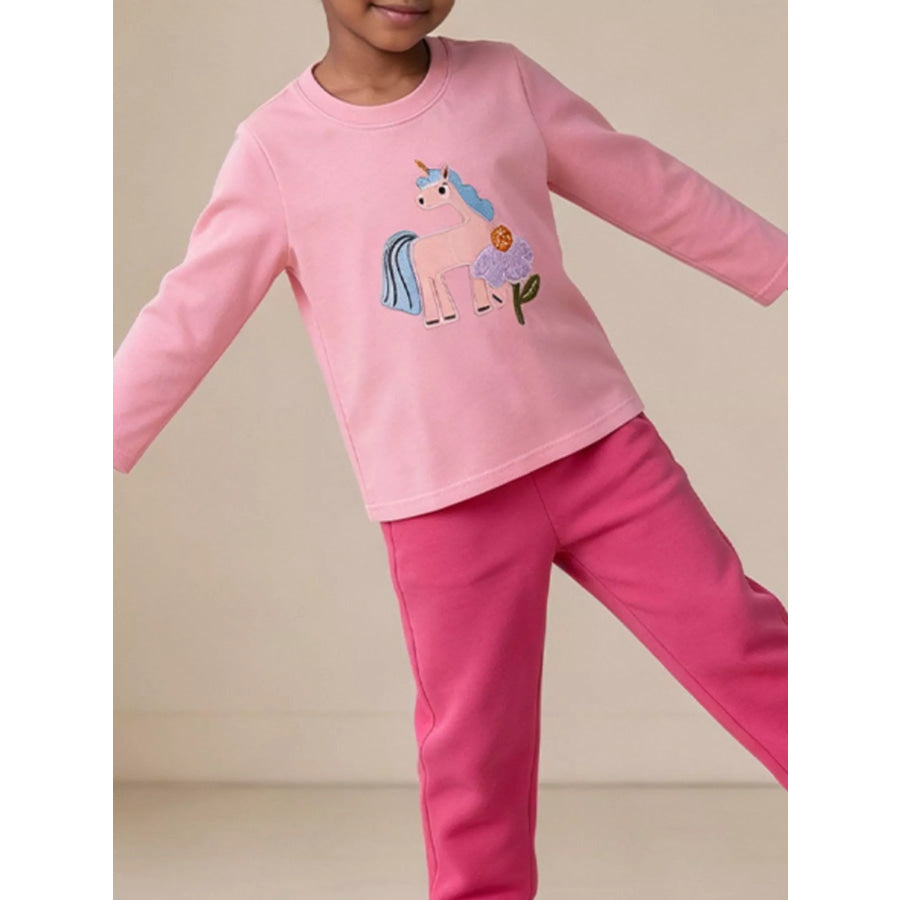 Children’s Unicorn Embroidered Long-Sleeve Top and Pants Set Multicolor / 2Y Apparel Accessories