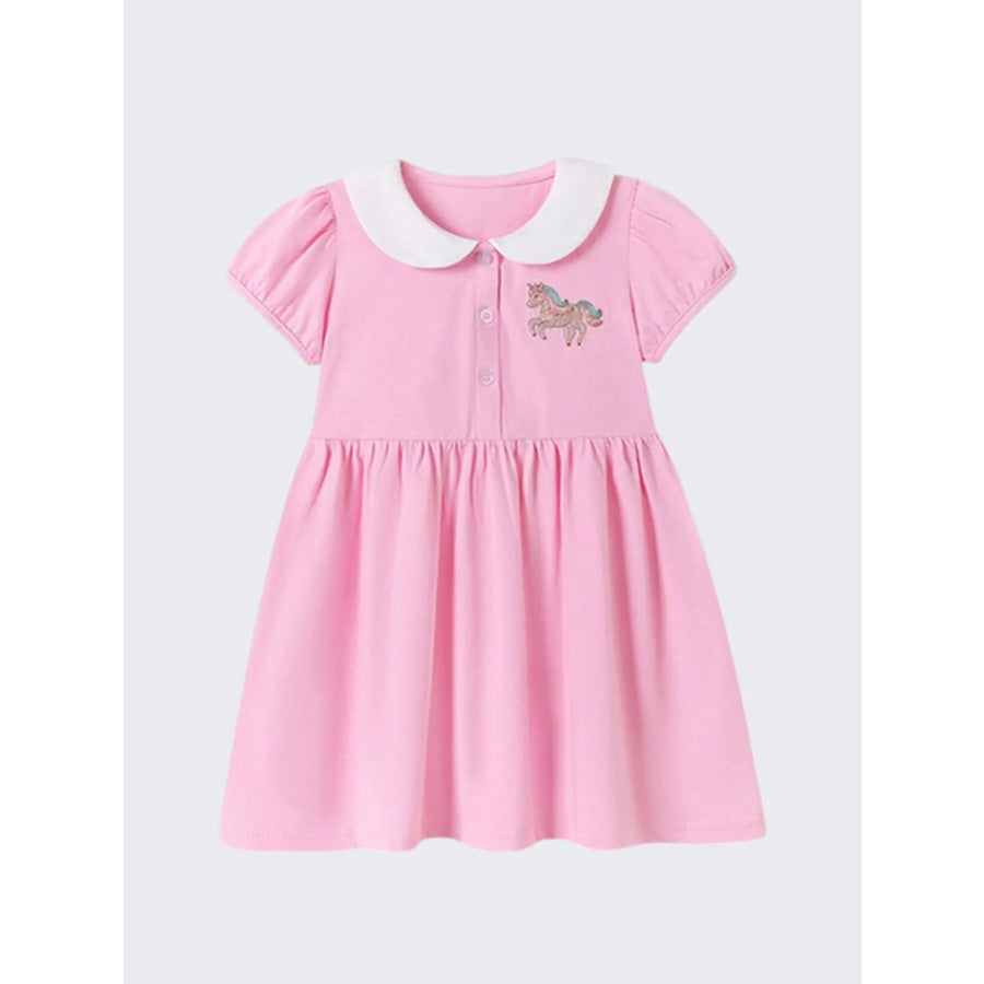 Children’s Unicorn Embroidered Peter Pan Collar Dress Apparel and Accessories