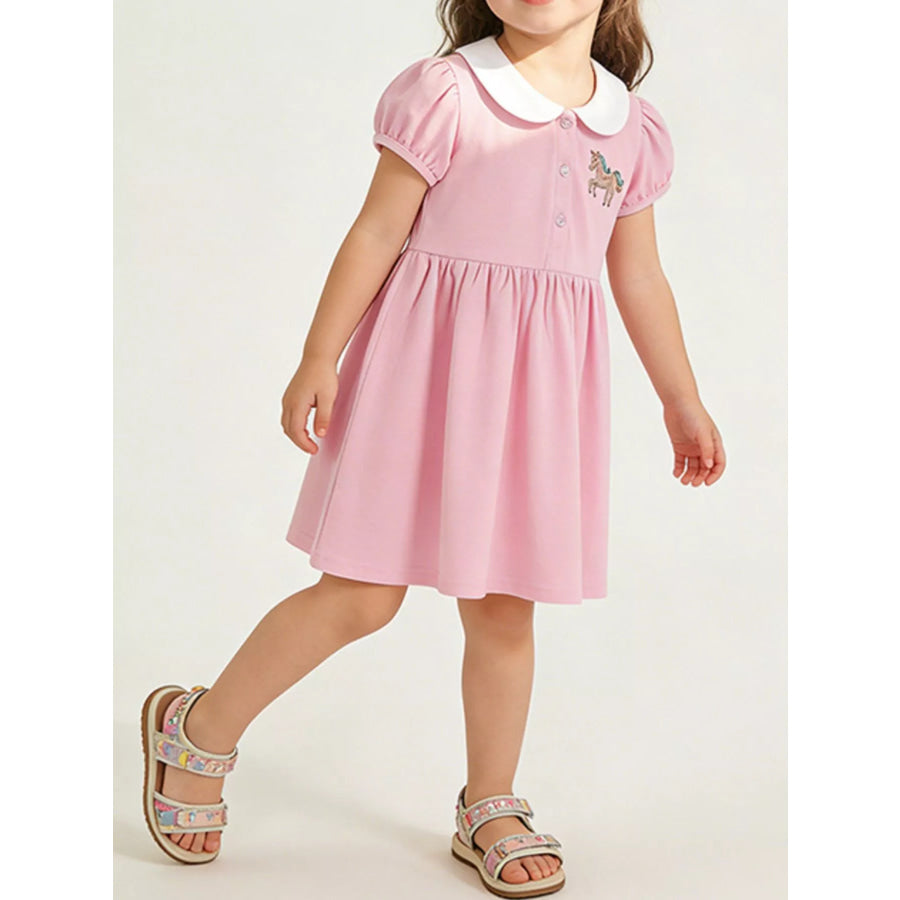 Children’s Unicorn Embroidered Peter Pan Collar Dress Apparel and Accessories