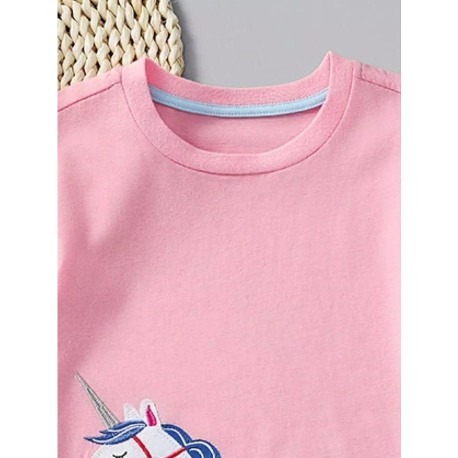 Children’s Unicorn Embroidered Ruffle Sleeve T-Shirt Apparel and Accessories